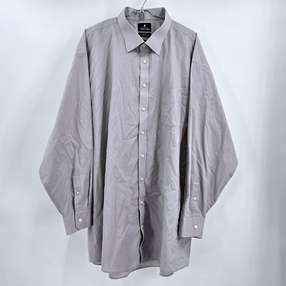 Stafford Gray Easy Care Broadcloth Long Sleeve Dress Shirt Big 20 36-37 Y2K Vibe